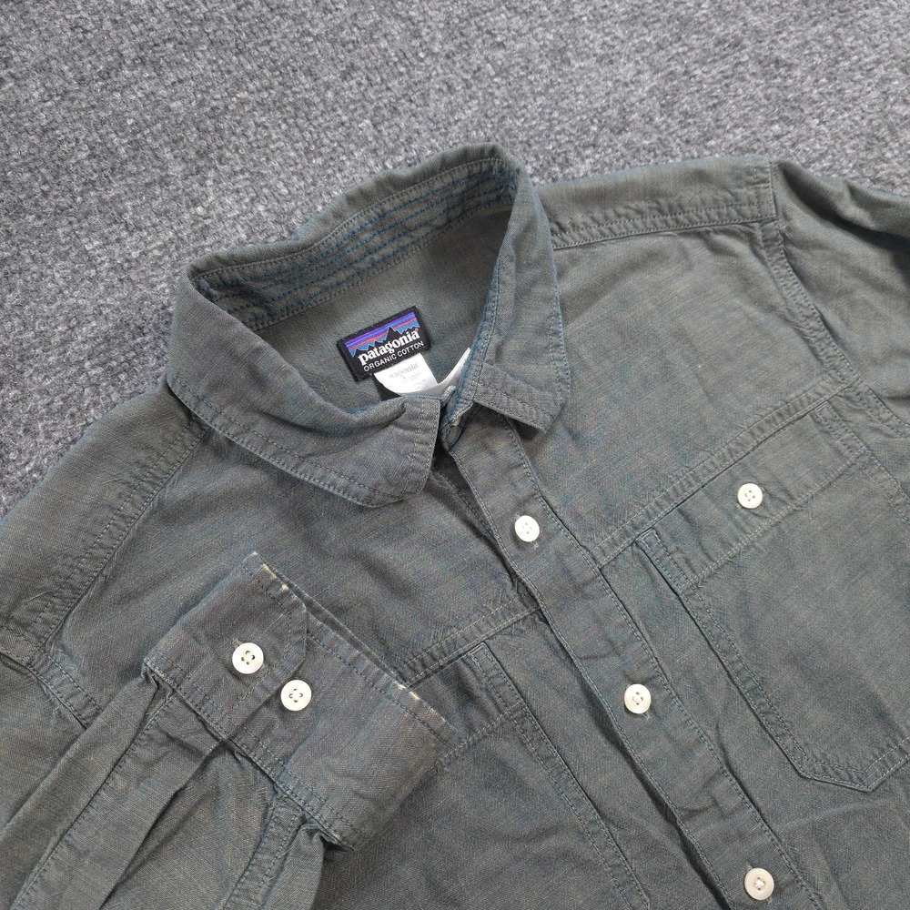 Patagonia Shirt Mens S Green Chambray Organic Cotton Casual Outdoors Hiking